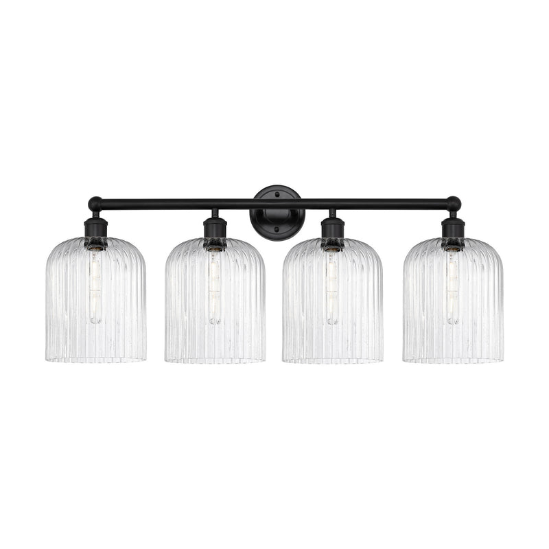 Innovations Bridal Veil 32in 4-Light Bath Vanity Light | Art Nouveau Matte Black Steel and Seedy Ribbed Glass | Bathroom | Model 616-4W-BK-G559-8SDY