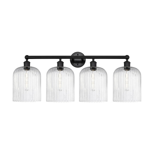 Innovations Bridal Veil 32in 4-Light Bath Vanity Light | Art Nouveau Matte Black Steel and Seedy Ribbed Glass | Bathroom | Model 616-4W-BK-G559-8SDY