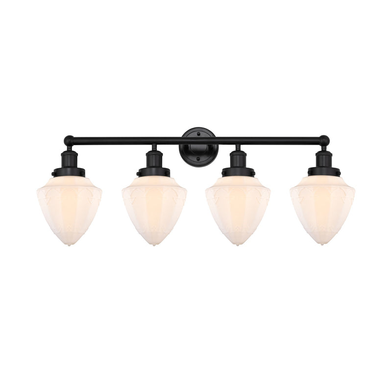 Innovations Bullet 34in 4-Light Bath Vanity Light | Industrial Matte Black Steel and Matte White Frosted Glass | Bathroom Vanity | Model 616-4W-BK-G661-7