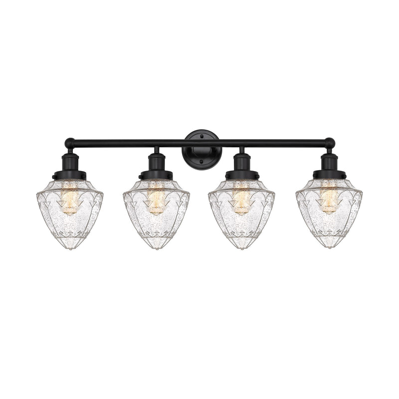 Innovations Bullet 34in 4-Light Bath Vanity Light | Industrial Matte Black Steel and Seedy Glass | Kitchen & Bathroom Vanity | 34 | Model 616-4W-BK-G664-7