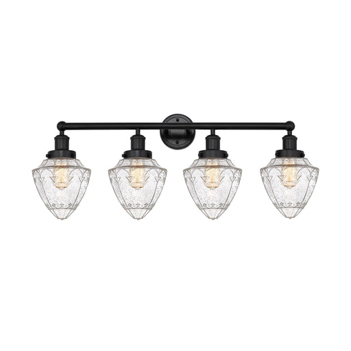 Innovations Bullet 34in 4-Light Bath Vanity Light | Industrial Matte Black Steel and Seedy Glass | Kitchen & Bathroom Vanity | 34 | Model 616-4W-BK-G664-7
