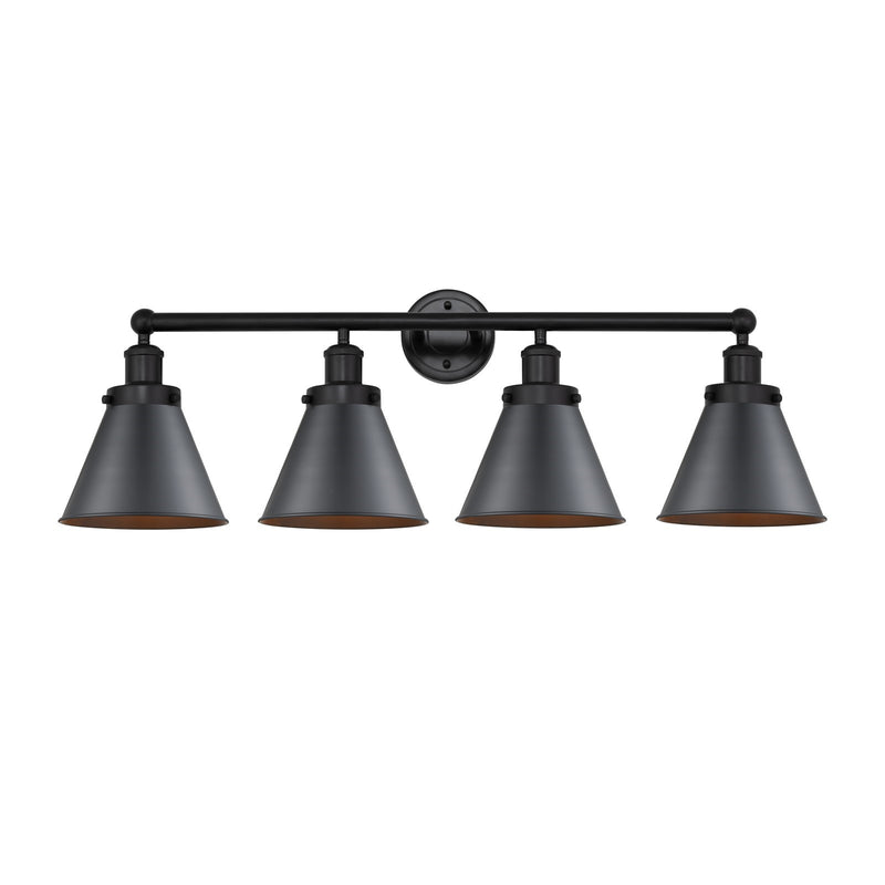 Innovations Appalachian 35in 4-Light Bath Vanity Light | Industrial Matte Black Steel and Matte Black Metal Shade | Bathroom | Model 616-4W-BK-M13-BK
