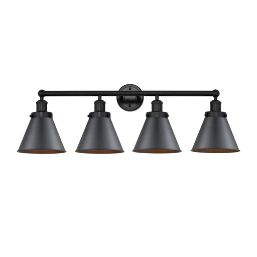 Innovations Appalachian 35in 4-Light Bath Vanity Light | Industrial Matte Black Steel and Matte Black Metal Shade | Bathroom | Model 616-4W-BK-M13-BK