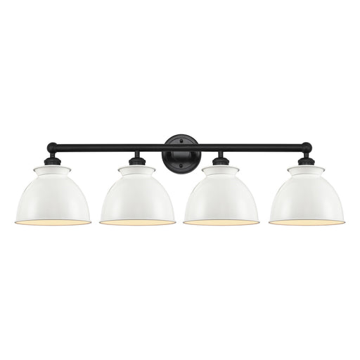Innovations Adirondack 35in 4-Light Bath Vanity Light | Industrial Farmhouse Matte Black Steel and Glossy White Metal Shade | Model 616-4W-BK-M14-W