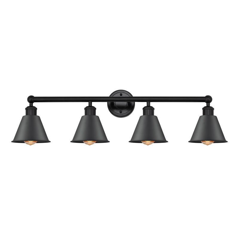 Innovations Smithfield 34in 4-Light Bath Vanity Light | Industrial Farmhouse Matte Black Steel and Cast Brass with Matte Black | Model 616-4W-BK-M8-BK