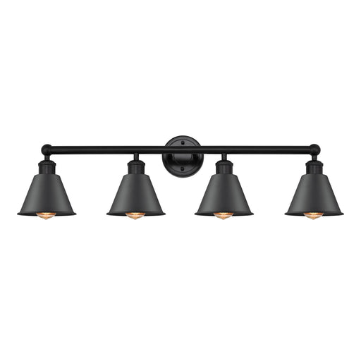 Innovations Smithfield 34in 4-Light Bath Vanity Light | Industrial Farmhouse Matte Black Steel and Cast Brass with Matte Black | Model 616-4W-BK-M8-BK