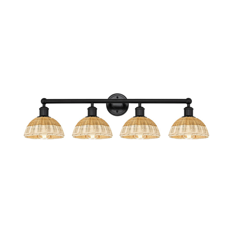 Innovations Bristol Natural II 35in 4-Light Bath Vanity Light | Industrial Matte Black Steel and Cast Brass with Natural | Model 616-4W-BK-NBD2-75-NAT