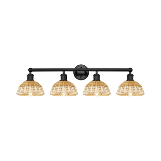 Innovations Bristol Natural II 35in 4-Light Bath Vanity Light | Industrial Matte Black Steel and Cast Brass with Natural | Model 616-4W-BK-NBD2-75-NAT