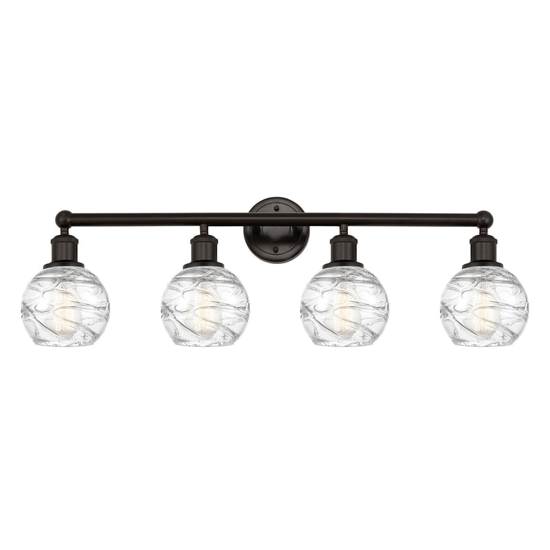 Innovations Athens Deco Swirl 33in 4-Light Bath Vanity Light | Industrial Oil Rubbed Bronze Steel and Clear Glass | Damp Rated | Model 616-4W-OB-G1213-6CL