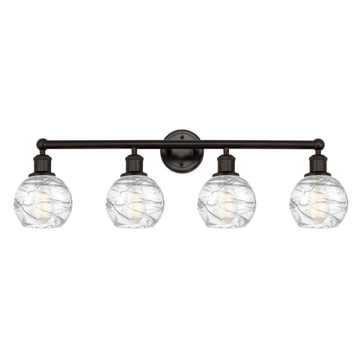 Innovations Athens Deco Swirl 33in 4-Light Bath Vanity Light | Industrial Oil Rubbed Bronze Steel and Clear Glass | Damp Rated | Model 616-4W-OB-G1213-6CL
