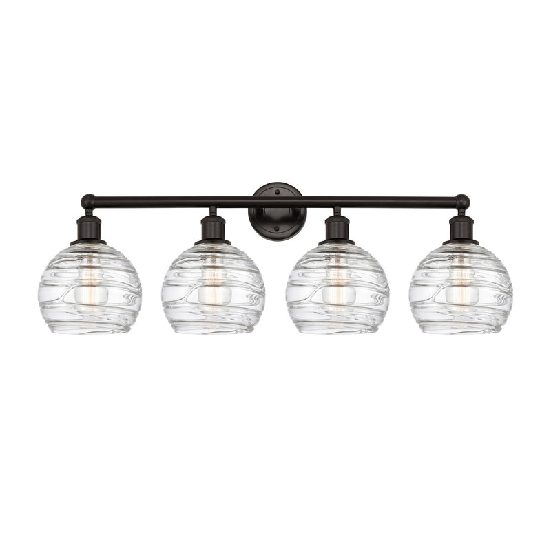 Innovations Athens Deco Swirl 35in 4-Light Bath Vanity Light | Industrial Oil Rubbed Bronze Steel and Clear Deco Swirl Glass | Model 616-4W-OB-G1213-8CL