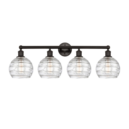 Innovations Athens Deco Swirl 35in 4-Light Bath Vanity Light | Industrial Oil Rubbed Bronze Steel and Clear Deco Swirl Glass | Model 616-4W-OB-G1213-8CL