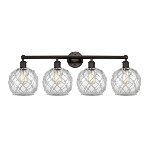 Innovations Farmhouse Rope 35in 4-Light Bath Vanity | Industrial Oil Rubbed Bronze Steel and Clear Glass with White Rope | Model 616-4W-OB-G122-8RW
