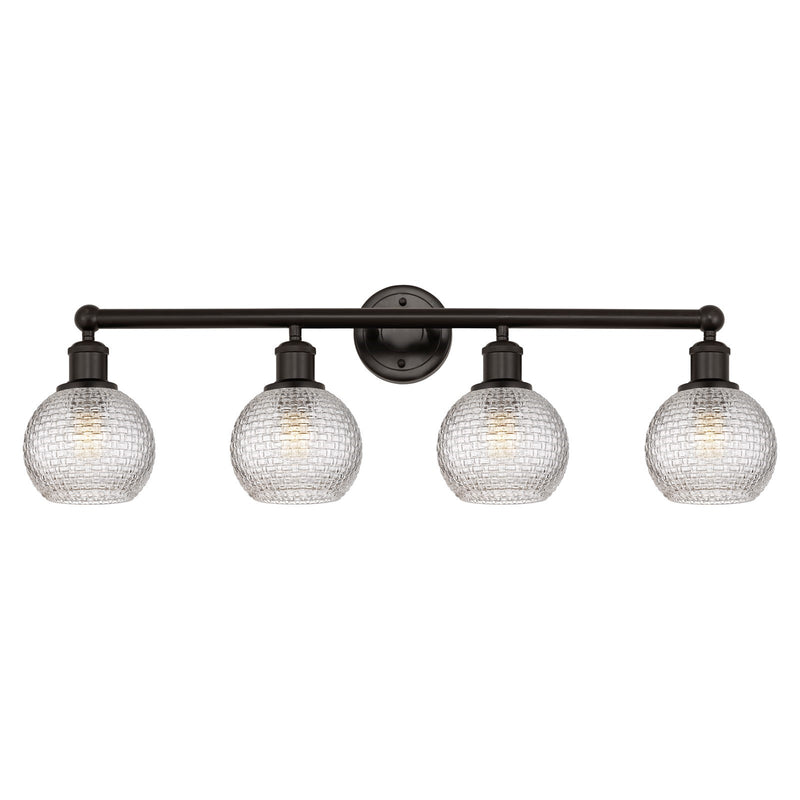 Innovations Athens 33in 4-Light Bath Vanity Light | Modern Farmhouse Oil Rubbed Bronze and Clear Basket Weave Glass | Bathroom | Model 616-4W-OB-G122C-6CL