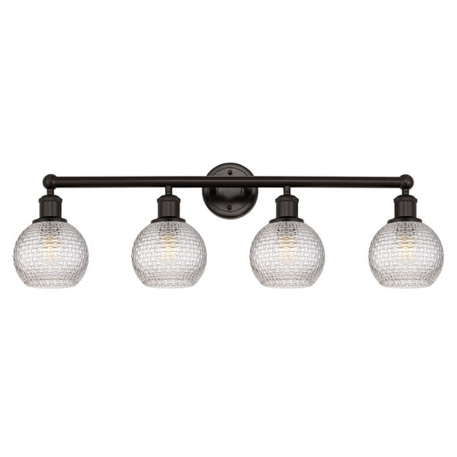 Innovations Athens 33in 4-Light Bath Vanity Light | Modern Farmhouse Oil Rubbed Bronze and Clear Basket Weave Glass | Bathroom | Model 616-4W-OB-G122C-6CL