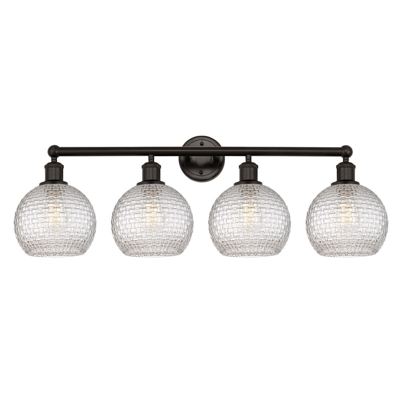 Innovations Athens 35in 4-Light Bath Vanity Light | Modern Farmhouse Oil Rubbed Bronze Steel and Clear Basket Weave Glass | Model 616-4W-OB-G122C-8CL