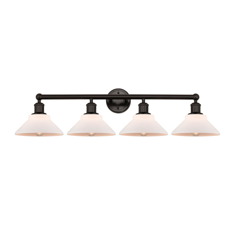 Innovations Orwell 35in 4-Light Bath Vanity Light | Industrial Oil Rubbed Bronze Steel and Matte White Glass | Bathroom Vanity | Model 616-4W-OB-G131