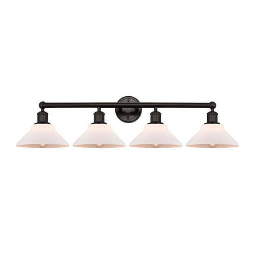 Innovations Orwell 35in 4-Light Bath Vanity Light | Industrial Oil Rubbed Bronze Steel and Matte White Glass | Bathroom Vanity | Model 616-4W-OB-G131
