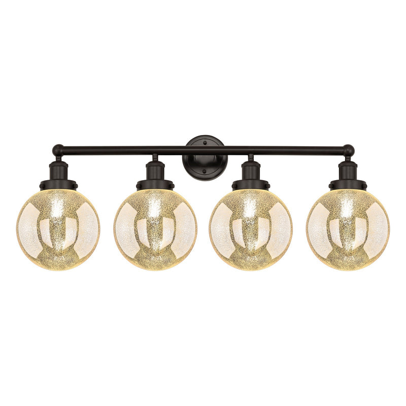 Innovations Beacon 35in 4-Light Bath Vanity Light | Industrial Oil Rubbed Bronze Steel and Mercury Ribbed Glass | Bathroom Vanity | Model 616-4W-OB-G208-8