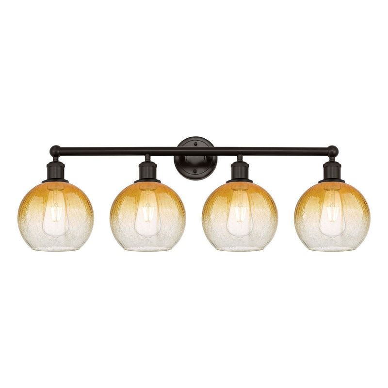 Innovations Brookhaven Globe 35in 4-Light Bath Vanity | Industrial Oil Rubbed Bronze Steel and Amber Glass | Bathroom & Powder | Model 616-4W-OB-G483-8AM