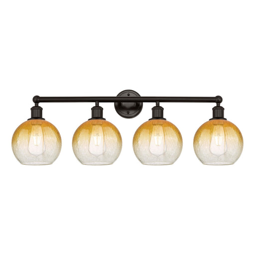 Innovations Brookhaven Globe 35in 4-Light Bath Vanity | Industrial Oil Rubbed Bronze Steel and Amber Glass | Bathroom & Powder | Model 616-4W-OB-G483-8AM