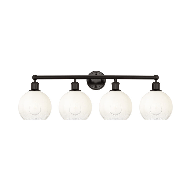 Innovations Brookhaven Globe 35in 4-Light Bath Vanity Light | Industrial Oil Rubbed Bronze Steel and Opal Glass | Bathroom | Model 616-4W-OB-G483-8OP