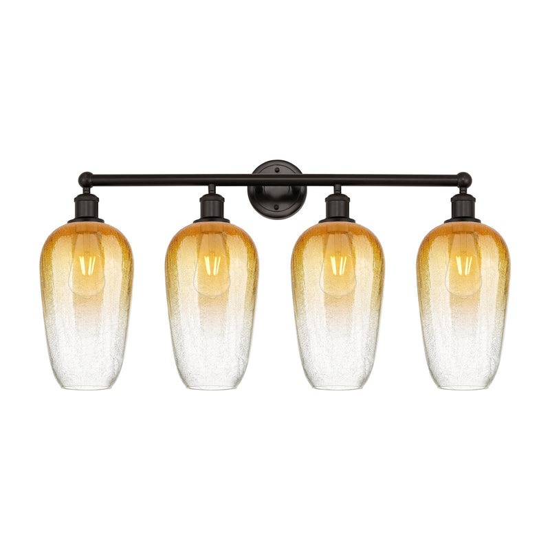 Innovations Brookhaven Flute 34in 4-Light Bath Vanity Light | Industrial Oil Rubbed Bronze Steel and Amber Glass | Bathroom | Model 616-4W-OB-G484-7AM