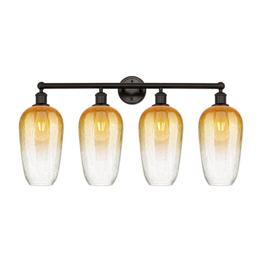 Innovations Brookhaven Flute 34in 4-Light Bath Vanity Light | Industrial Oil Rubbed Bronze Steel and Amber Glass | Bathroom | Model 616-4W-OB-G484-7AM