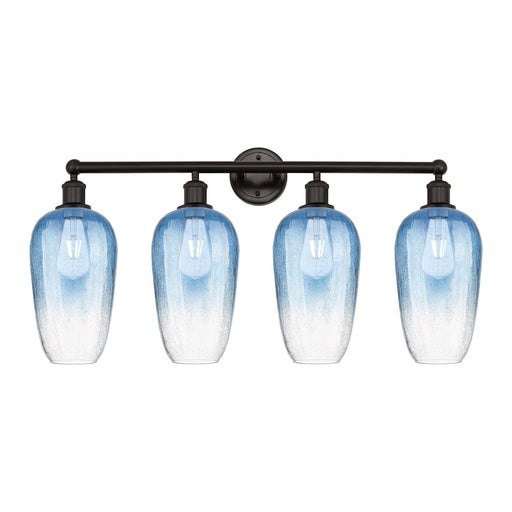 Innovations Brookhaven Flute 34in 4-Light Bath Vanity | Industrial Oil Rubbed Bronze Steel and Sapphire Blue Glass | Bathroom | Model 616-4W-OB-G484-7SB