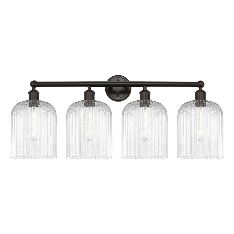 Innovations Bridal Veil 32in 4-Light Bath Vanity Light | Industrial Oil Rubbed Bronze Steel and Clear Ribbed Glass | Bathroom | Model 616-4W-OB-G559-8CL