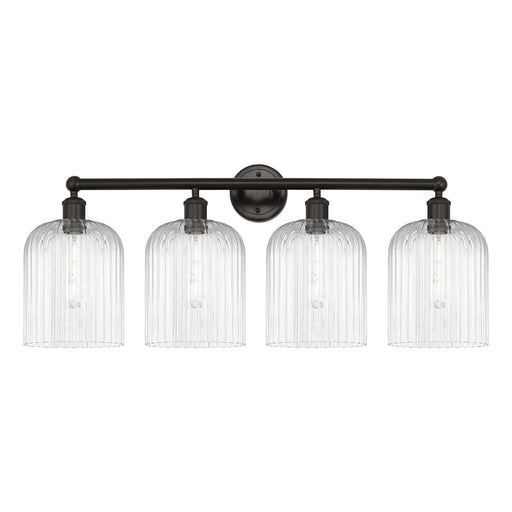 Innovations Bridal Veil 32in 4-Light Bath Vanity Light | Industrial Oil Rubbed Bronze Steel and Clear Ribbed Glass | Bathroom | Model 616-4W-OB-G559-8CL