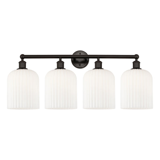 Innovations Bridal Veil 32in 4-Light Bath Vanity | Art Nouveau Oil Rubbed Bronze and Gloss White Ribbed Glass | Bathroom | Model 616-4W-OB-G559-8GWH