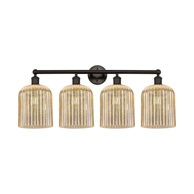 Innovations Bridal Veil 32in 4-Light Bath Vanity Light | Art Nouveau Industrial Oil Rubbed Bronze and Mercury Ribbed Glass | Model 616-4W-OB-G559-8ME