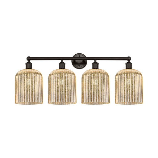 Innovations Bridal Veil 32in 4-Light Bath Vanity Light | Art Nouveau Industrial Oil Rubbed Bronze and Mercury Ribbed Glass | Model 616-4W-OB-G559-8ME