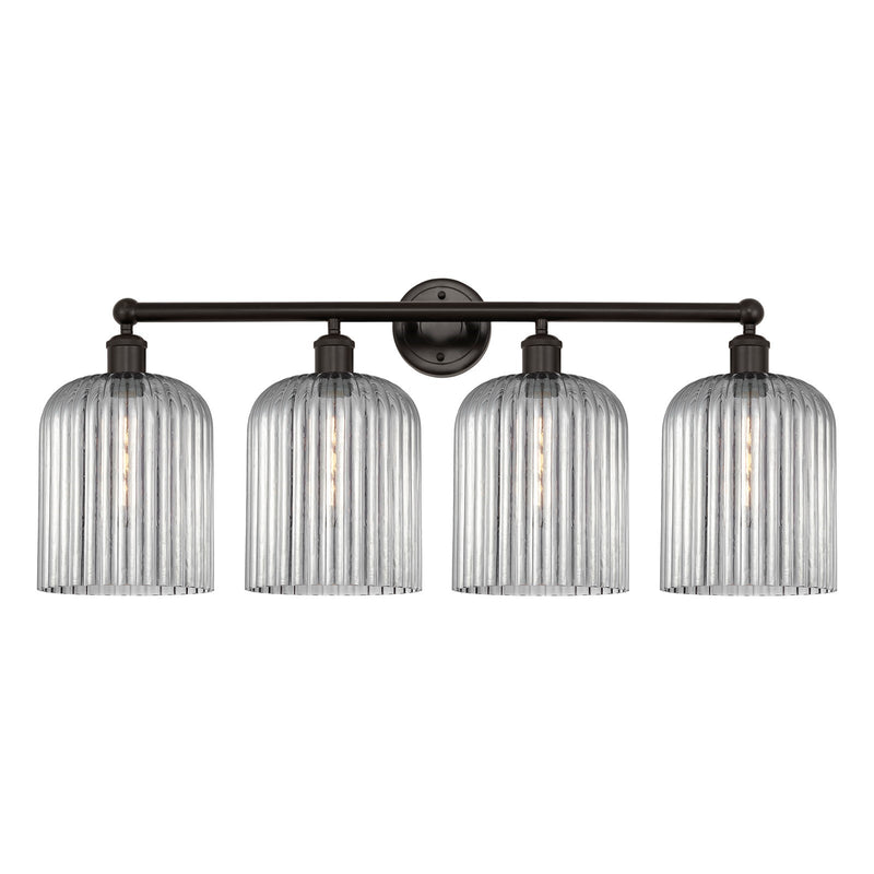 Innovations Bridal Veil 32in 4-Light Bath Vanity | Art Nouveau Oil Rubbed Bronze and Light Smoke Ribbed Glass | Bathroom & | Model 616-4W-OB-G559-8SM