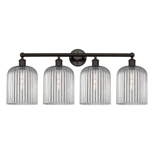 Innovations Bridal Veil 32in 4-Light Bath Vanity | Art Nouveau Oil Rubbed Bronze and Light Smoke Ribbed Glass | Bathroom & | Model 616-4W-OB-G559-8SM