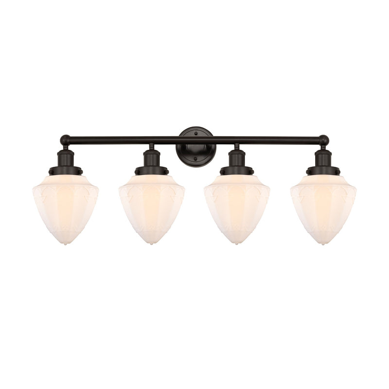 Innovations Bullet 34in 4-Light Bath Vanity Light | Industrial Oil Rubbed Bronze Steel and Matte White Frosted Glass | Bathroom | Model 616-4W-OB-G661-7
