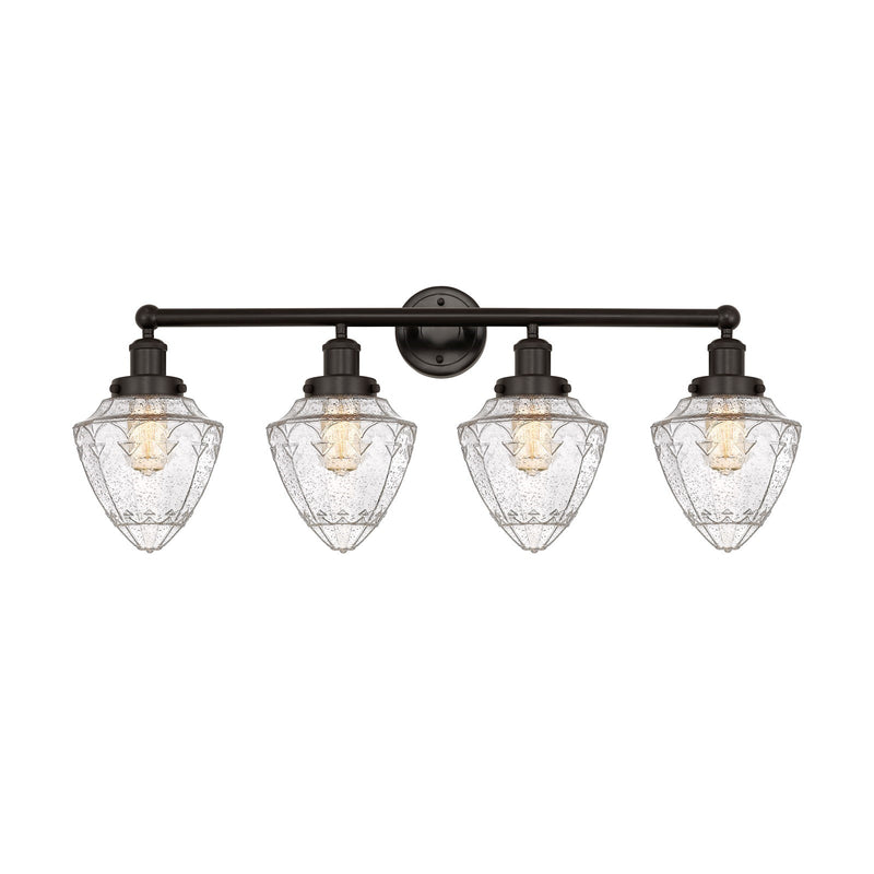 Innovations Bullet 34in 4-Light Bath Vanity Light | Industrial Oil Rubbed Bronze Steel and Seedy Glass | Bathroom Vanity | 34 x | Model 616-4W-OB-G664-7