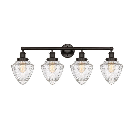 Innovations Bullet 34in 4-Light Bath Vanity Light | Industrial Oil Rubbed Bronze Steel and Seedy Glass | Bathroom Vanity | 34 x | Model 616-4W-OB-G664-7