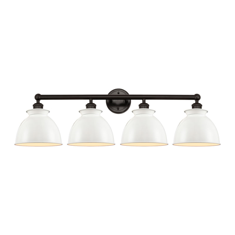 Innovations Adirondack 35in 4-Light Bath Vanity | Industrial Farmhouse Oil Rubbed Bronze Steel and Glossy White Metal Shade | Damp | Model 616-4W-OB-M14-W