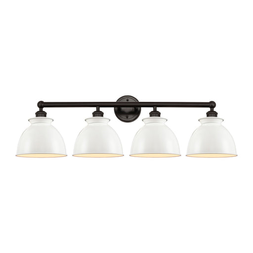 Innovations Adirondack 35in 4-Light Bath Vanity | Industrial Farmhouse Oil Rubbed Bronze Steel and Glossy White Metal Shade | Damp | Model 616-4W-OB-M14-W