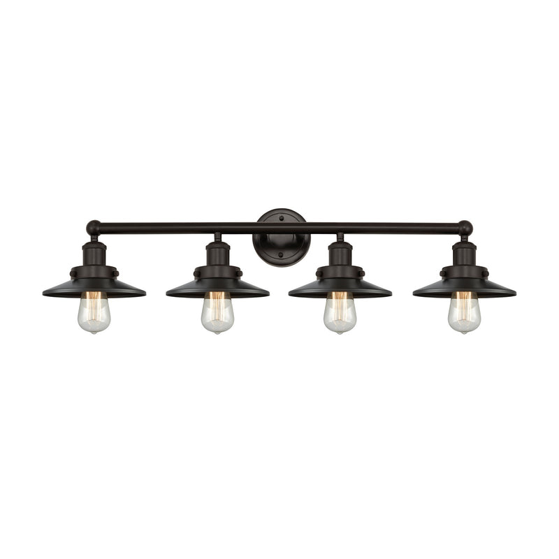 Innovations Railroad 35in 4-Light Bath Vanity Light | Traditional Industrial Oil Rubbed Bronze Steel and Metal Shade | Bathroom | Model 616-4W-OB-M5-OB