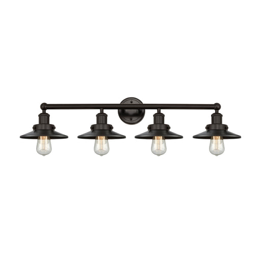 Innovations Railroad 35in 4-Light Bath Vanity Light | Traditional Industrial Oil Rubbed Bronze Steel and Metal Shade | Bathroom | Model 616-4W-OB-M5-OB
