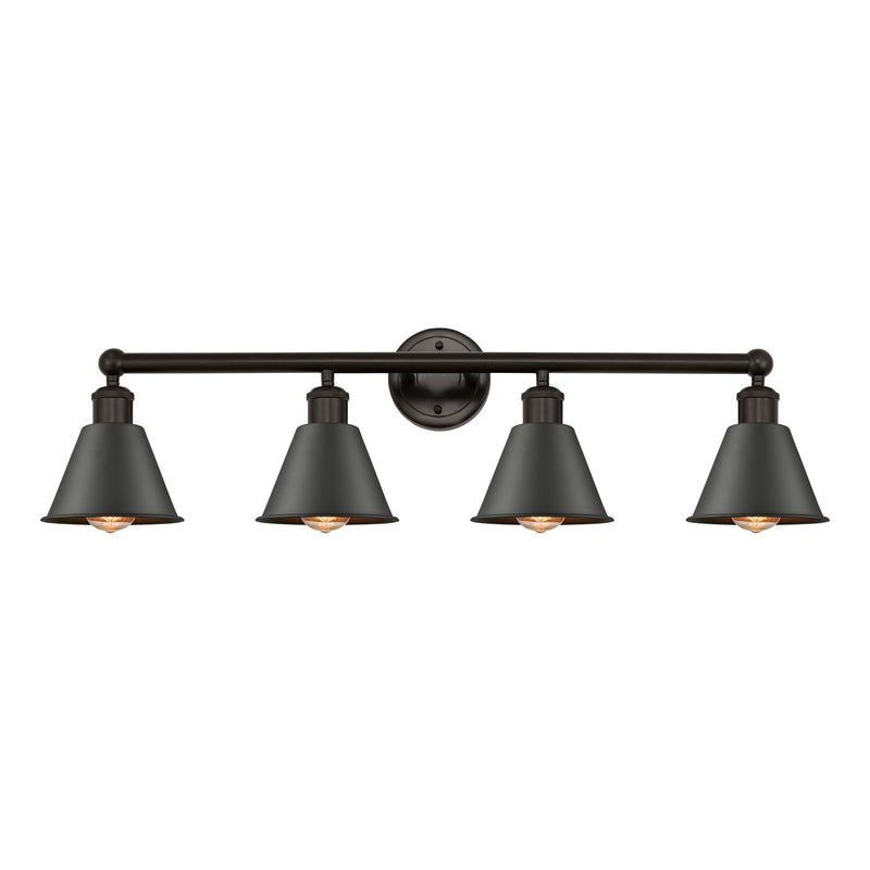 Innovations Smithfield 34in 4-Light Bath Vanity | Industrial Oil Rubbed Bronze Steel and Cast Brass Metal Cone Shade | Bathroom | Model 616-4W-OB-M8-OB