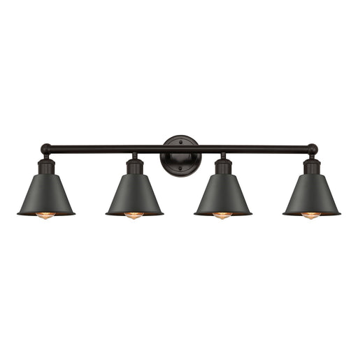 Innovations Smithfield 34in 4-Light Bath Vanity | Industrial Oil Rubbed Bronze Steel and Cast Brass Metal Cone Shade | Bathroom | Model 616-4W-OB-M8-OB