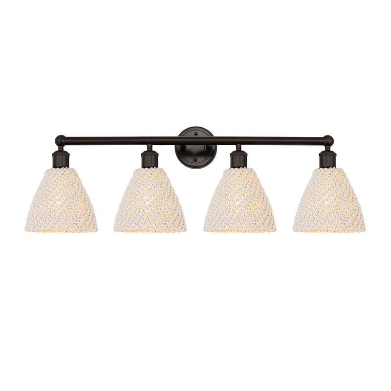 Innovations Bristol Natural 34.5in 4-Light Bath Vanity Light | Industrial Oil Rubbed Bronze and Natural Fiber Shade | Model 616-4W-OB-NBD-75-NAT