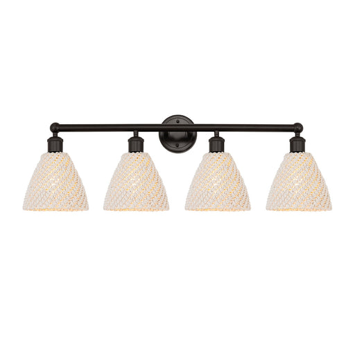 Innovations Bristol Natural 34.5in 4-Light Bath Vanity Light | Industrial Oil Rubbed Bronze and Natural Fiber Shade | Model 616-4W-OB-NBD-75-NAT