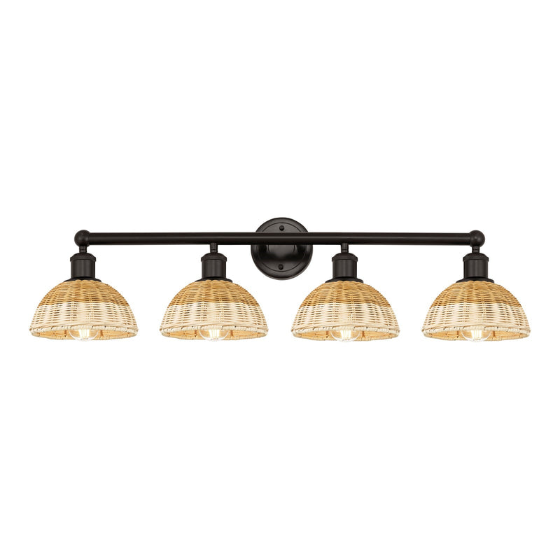 Innovations Bristol Natural II 35in 4-Light Bath Vanity Light | Industrial Oil Rubbed Bronze Steel and Natural Fiber Shade | Model 616-4W-OB-NBD2-75-NAT