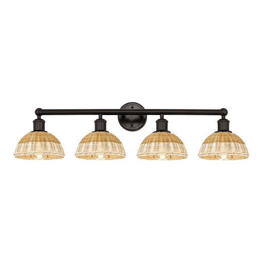 Innovations Bristol Natural II 35in 4-Light Bath Vanity Light | Industrial Oil Rubbed Bronze Steel and Natural Fiber Shade | Model 616-4W-OB-NBD2-75-NAT