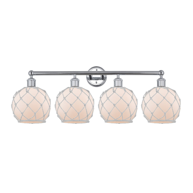 Innovations Farmhouse Rope 35in 4-Light Bath Vanity Light | Industrial Polished Chrome Steel and White Frosted Glass Rope Shade | Model 616-4W-PC-G121-8RW